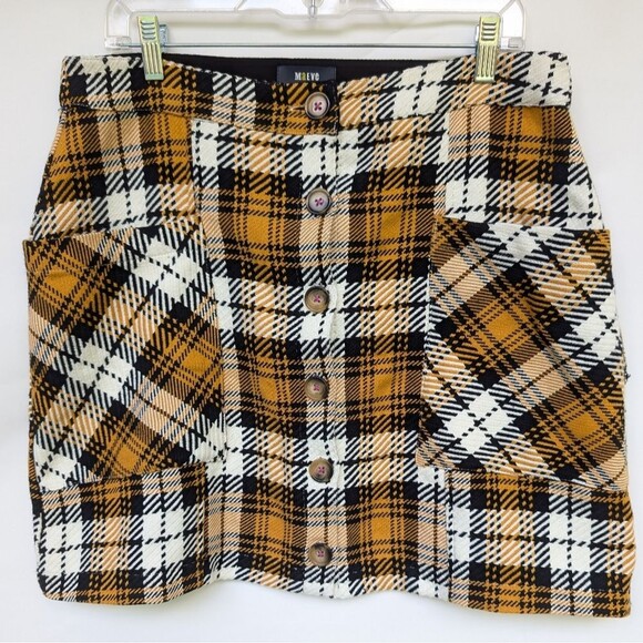 NWT Maeve by Anthropologie Plaid Button Front Mini Skirt Yellow Size 14 - Picture 2 of 10
